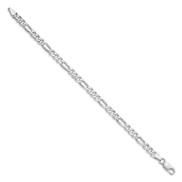 5.25mm Rhodium Sterling Silver Solid Figaro Chain Bracelet, 7 Inch